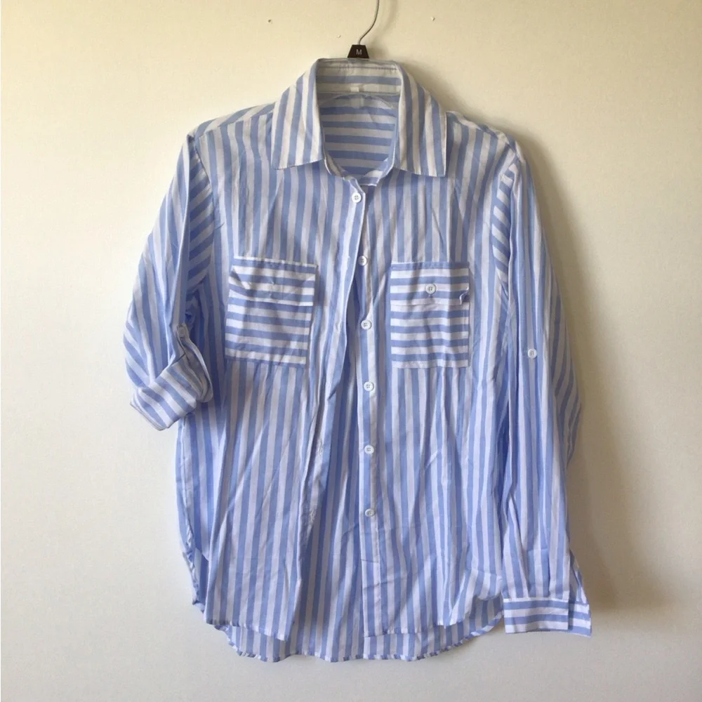 Striped Button-Up Shirts in Red and Blue - Picture 2 of 9